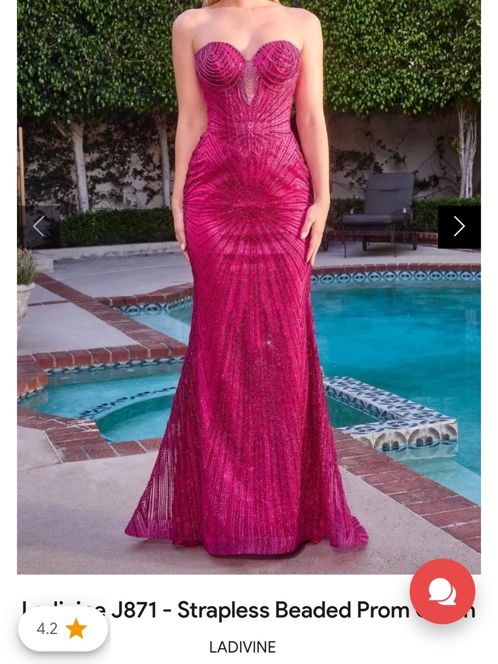 Ladivine Strapless Beaded Prom Dress in Fuchsia